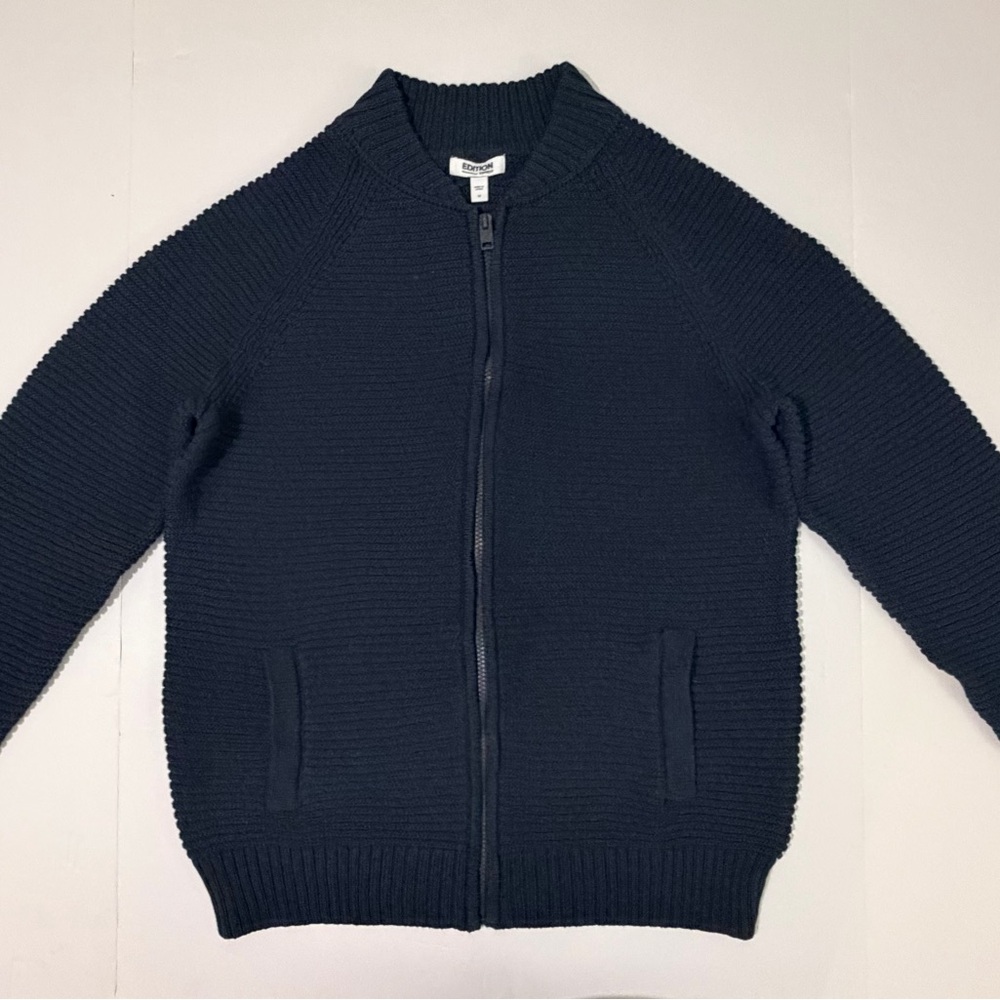 Express Dark Blue Ribbed Zip-Up Sweater